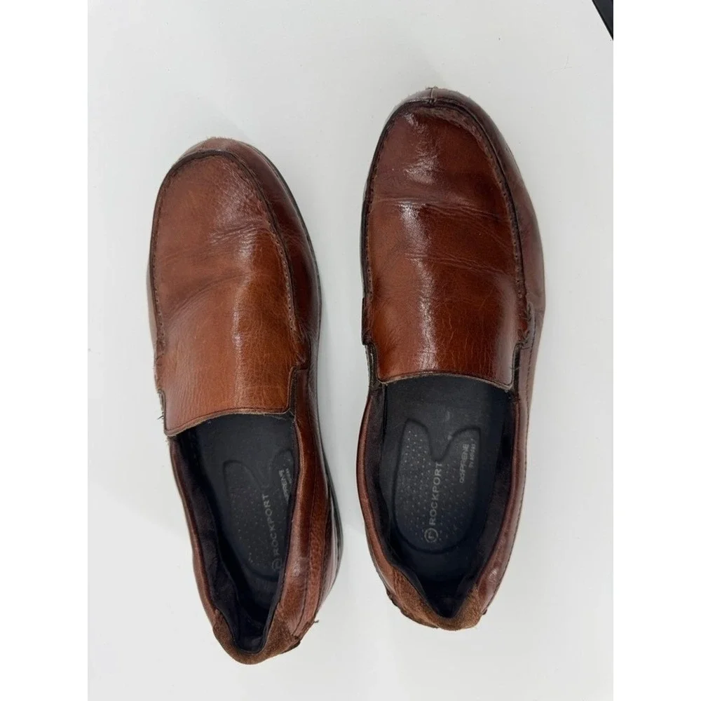 Rockport Mens prowalker Brown Leather Slip On Loafers adiPRENE Shoes Size 9 M